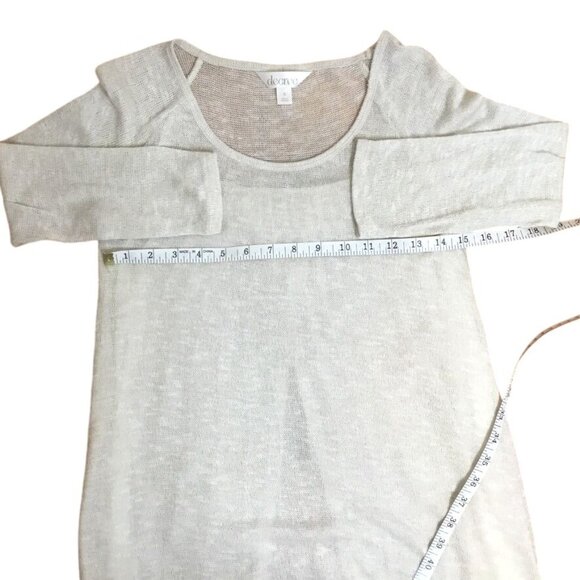 Decree Womens Beige Lightweight Knit Sheer Sweater Pleated Flowly Back Panel - Picture 6 of 9